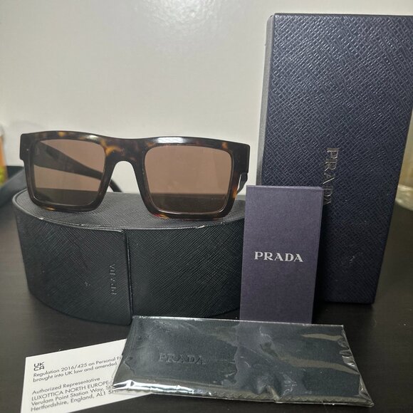 NEW NWB PRADA MILANO MEN SUNGLASSES PR 19W 2AU-8C1 TORTOISE MSRP $500 AUTHENTIC